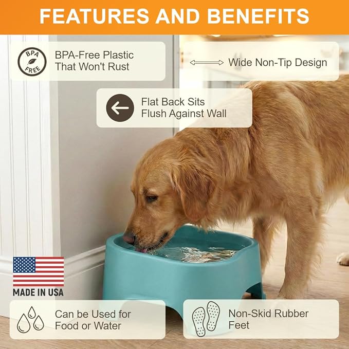Neater Pet Brands Extra Large Water Bowl for Dogs, Outdoor Dog Water Bowl (1.25 Gallon XL Capacity), Big Trough Style Food Dish for Indoors or Outside, No Spill Large Dog Bowls, Aquamarine