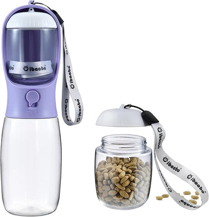 Cibaabo Dog Water Bottle with Food Container, Travel Puppy Water Bowl, Portable Pet Dispenser, Dog Stuff Accessories Items, Puppy Essentials Necessities for Yorkie Chihuahua Cat Walking and Hiking