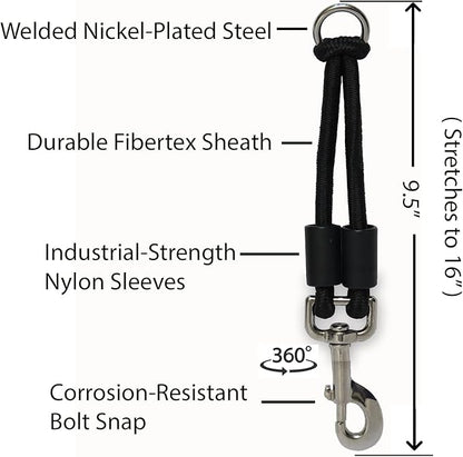 BUNGEE DOG LEASH EXTENSION – Patented Shock Absorber Attachment Protects You and Your Dogs – Works with ANY Leash & Collar or Harness – a MUST for Retractable Leashes – PICK SIZE/COLOR BELOW