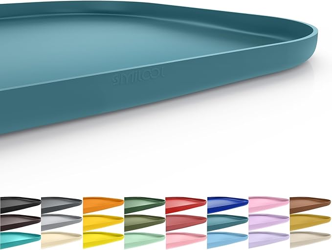 SMILOOL Silicone Pet Feeding Mat with Raised Edge for Food and Water, Dog Bowl Mats, Cat Bowls Placemat with High Lip for Floor Waterproof, Rubber Tray for Cats and Dogs 19 x 12 x0.7 Slate Blue