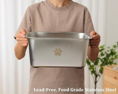 2.5 Gallons 40 Cup Non Slip Stainless Steel Large Dog Water Bowls, Outdoor Metal Dog Bowls Extra Large Breed, High Capacity Water Bowl for Big Giant Huge Dogs, Silver
