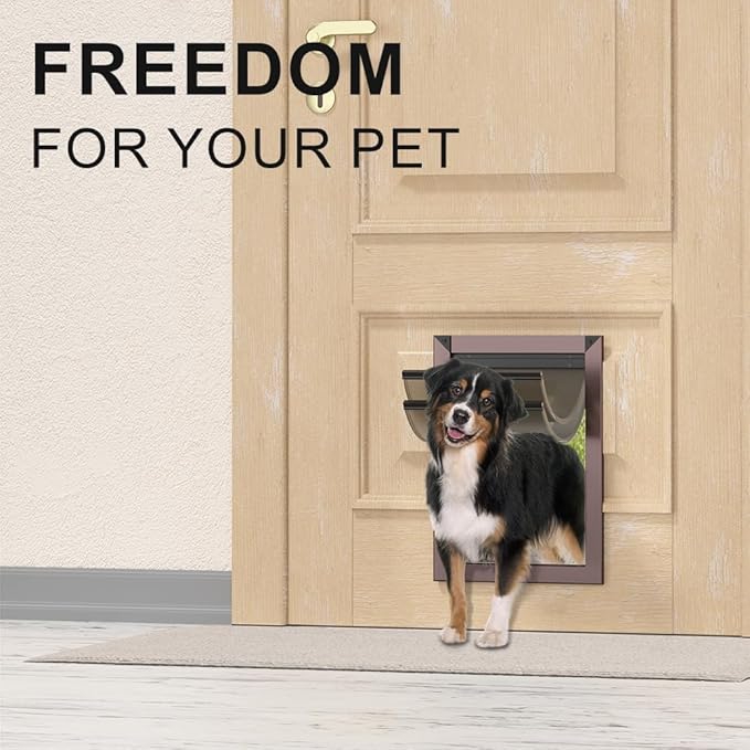 Rescumascer Aluminum Medium Dog Door for Door, Doggie Door with Two Sliding Lock Panels for Extreme weathter, Dog Door for Medium Dogs up to 30lbs
