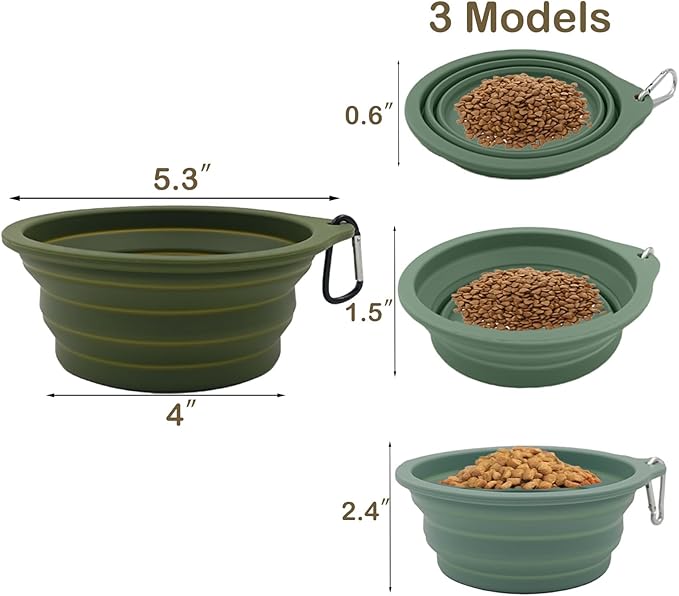 2 Pack Collapsible Dog Travel Bowls (21oz/600ml), 100% Food Grade Silicone Integrated Molding, No Plastic Rim, Portable Pet Feeding Watering Dishes for Outdoors with Clasp, BPA Free