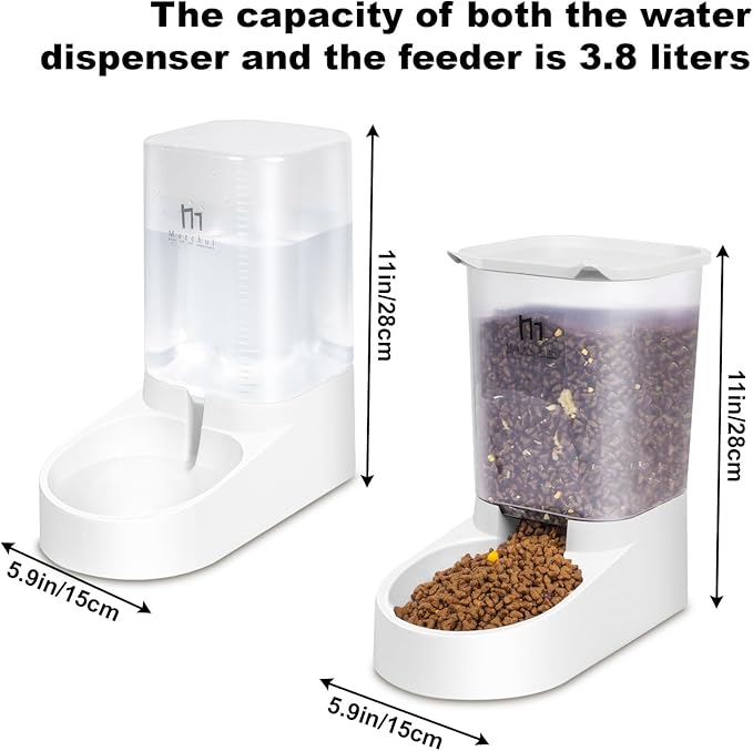 Marchul Dog Feeder, Gravity Cat Feeder and Water Dispenser Set, Automatic Pet Food Bowl and Waterer Large Capacity for Small Medium Pets Puppy Kitten Rabbit (1 Gallon / 3.8L)
