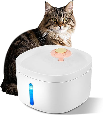 2.6L Large Capacity cat and Dog pet Water Dispenser, cat Jet Water Dispenser, with Blue Light Sterilization, Two Modes of Outlet, Low Energy Saving and Quiet
