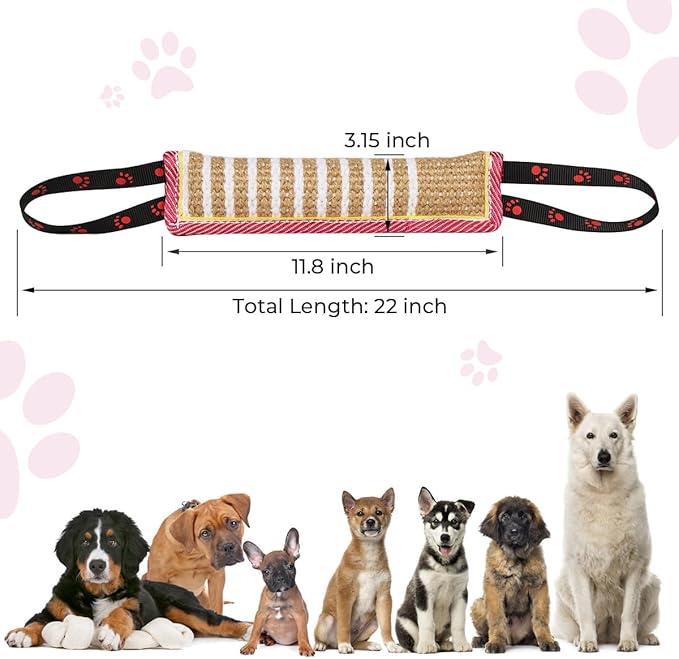 DGSL Dog Tug Toy, Tug of War Dog Toy Jute Bite Pillow with 2 Handles for Puppy Training Interactive Play, Fetch, K9 Suitable for Small Medium Large Dogs (Pink)
