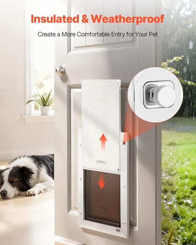 VEVOR Pet Door, Large, with Double Magnetic Flaps and Metal Frame, Strong and Weatherproof Dog Door for Interior and Exterior Doors, Easy to Install, Easy in-and-Out Access for Doggies, White