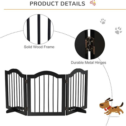 PawHut 24"H Foldable Dog Gate, 3 Panels Freestanding Pet Gate Barriers Indoor with Support Feet, Puppy Fence for Small Dogs, Black