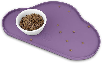 Ptlom Dog Food Mat Anti-Slip Dog Bowl Mats for Food and Water, Waterproof Pet Placemat Prevent Messy Spills to Floor, High-Lips Puppy Feeding Trays for Small Medium Large Dogs Cats, Silicone, Purple