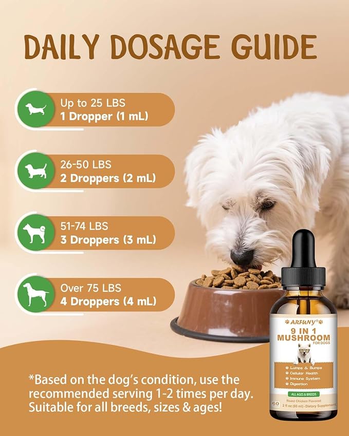 9 in 1 Mushroom Supplement for Dogs - Turkey Tail Mushroom for Dogs - Dog Lumps and Bumps Treatment - Digestive, Cellular, Immune Health Support - Reishi, Lions Mane, Shiitake - Roast Chicken Flavor