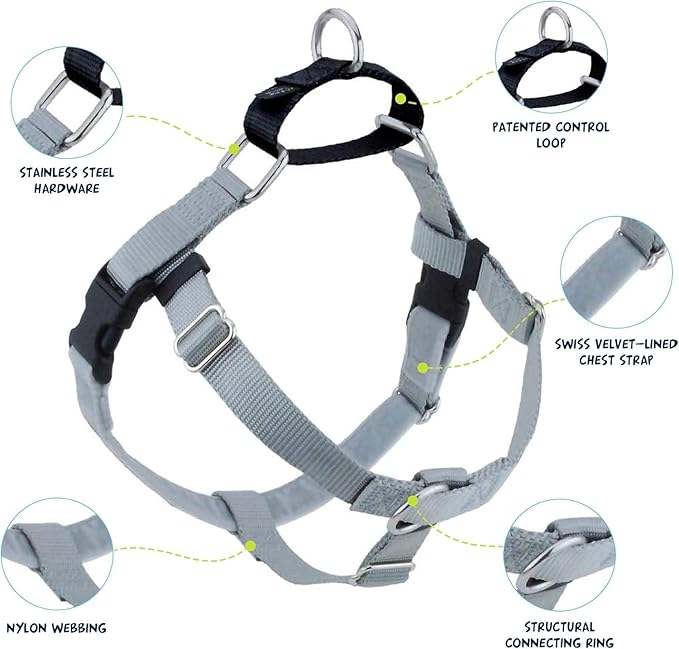 2 Hounds Design Freedom No Pull Dog Harness, Adjustable Harness, Easy Walking & Comfortable Control, Fits Small, Medium & Large Dogs, Solid Colors, Made in USA, 5/8" XS, Silver