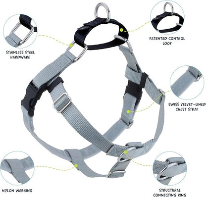 2 Hounds Design Freedom No Pull Dog Harness, Adjustable Harness, Easy Walking & Comfortable Control, Fits Small, Medium & Large Dogs, Solid Colors, Made in USA, 5/8" XS, Silver