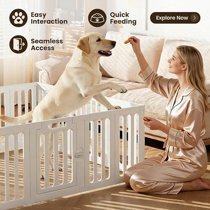 Dog Playpen with Door, Portable Large Puppy Playpen for Indoor & Outdoor Use, Tool-Free Assembly Modern Pet Play Pen for Dogs, Cats & Small Animals