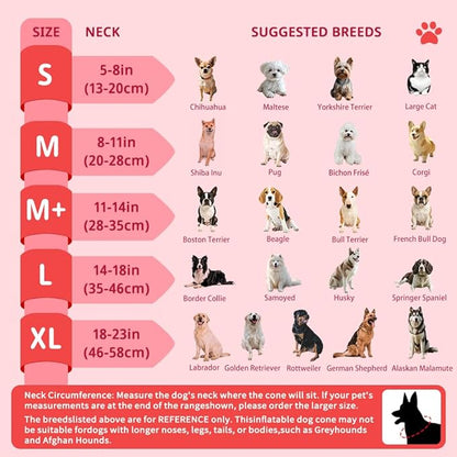 Soft Dog Cone Collar, Inflatable Cones Alternative After Surgery with No-Lick Shield for Large/Medium/Small Dogs to Stop Licking, Elizabethan Neck Ecollars of Shame Comfy Pillow Recovery, Pink