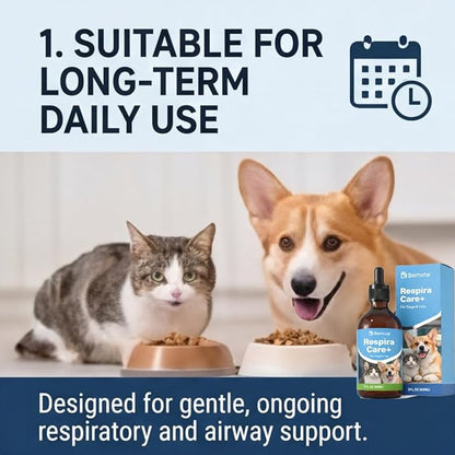RespiraCare+ Liquid Respiratory Support for Dogs & Cats, Plant-Based Airway & Breathing Wellness Drops, Seasonal & Environmental Comfort, Daily Use Supplement, 2 fl oz (60 mL)