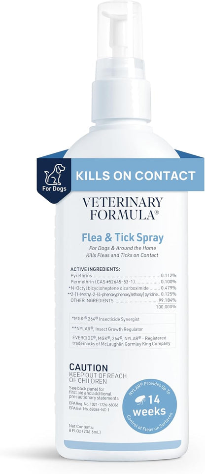 Veterinary Formula Flea and Tick Spray for Dogs, 8 oz – Easy-to-Use Dog Flea Spray, Kills on Contact, Prevents Egg & Larval Development for 14 weeks
