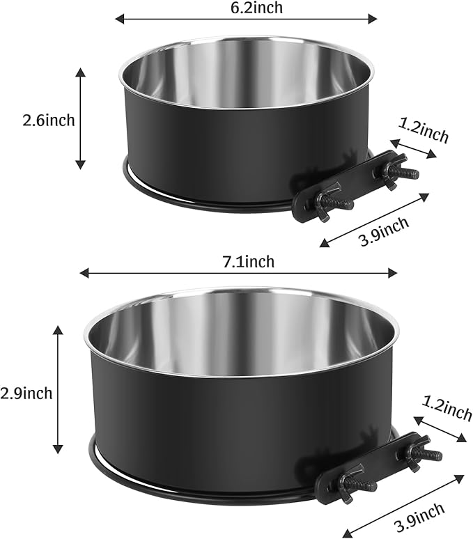 Dog Bowls for Crate, 54oz & 34oz Kennel Bowls Mountable & Non Slip Rubber Base ‌Dual Purpose Stainless Steel Dog Food and Water Bowl Set for Large and Medium Pets, Cats, Puppy, Dogs