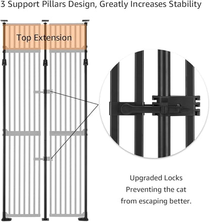 unipaws 86" High Extra Tall Cat Gate, Auto Closing and No Drilling Safety Gate for Doorway Hallway Stairs, Cat Dog Proof, Fit for 35"-38" Wide Opening, Indoor Use, Black