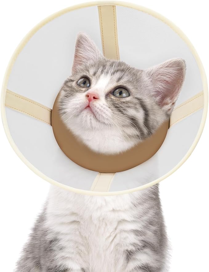 Cat Cone Collar Soft- Adjustable Comfortable Air Mesh Recovery Cone After Surgery to Stop Licking and Scratch, Alternative to Plastic Elizabethan Collar for Cat, Whiskers Freedom (Brown, XS)