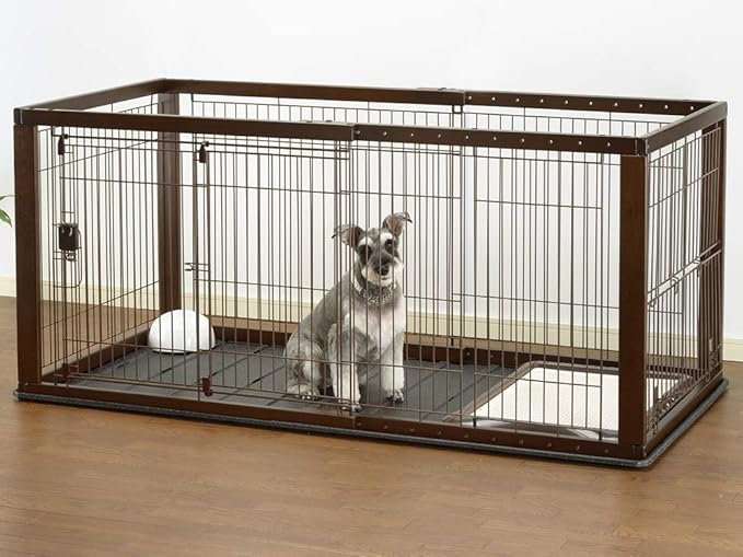 Richell Expandable Pet Crate with Floor Tray, Small, Dark Brown