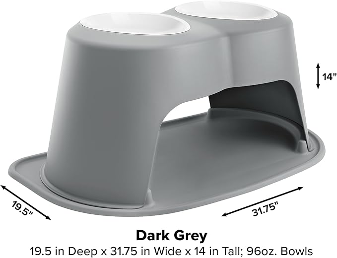 WeatherTech Double High Pet Feeding System w/Plastic Dog/Cat Bowls - 14" High Stand Dark Grey (PDHC9614DGDG)