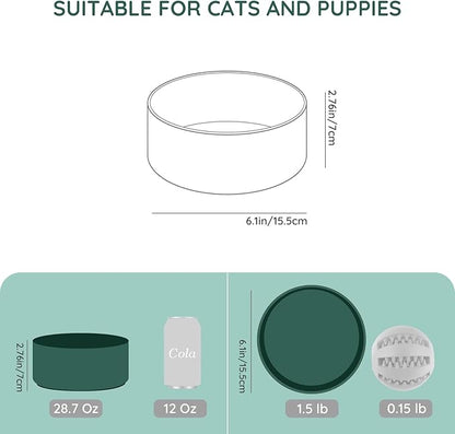 SPUNKYJUNKY 28.7OZ Ceramic Dog and Cat Bowl, Modern Cute Weighted Food Water Bowl for Replacement Green (2 Pack)