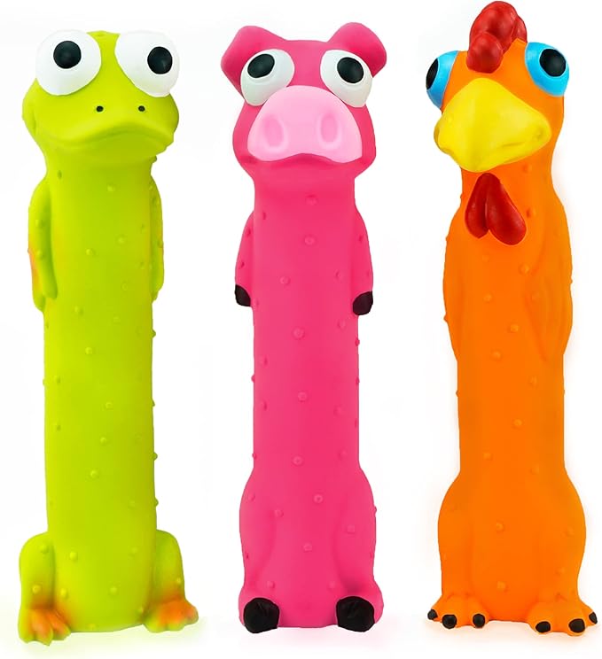 CHIWAVA 3 Pack 9" Squeaky Latex Dog Toys Standing Stick Animal Puppy Fetch Interactive Play for Small Medium Dogs