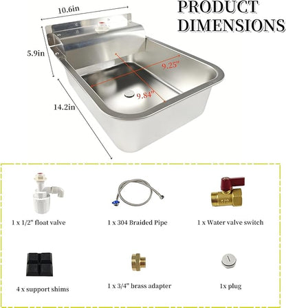 Small Automatic Water Dispenser for Dog,Automatic Fill,304 Stainless Steel with Drain Hole and 4 Support Spacers for Chicken, Ducks, Geese, Dog, Cat and Livestock