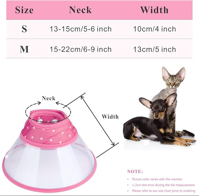 Cat Cone Collar, to Stop Licking, Recovery Elizabethan After Surgery, Clear Soft Neck E-Collar, Not Block Vision, for Kitten Puppy Dog Pet in Surgery Remedy - M in Rose