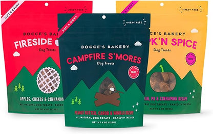 Bocce's Bakery by The Fire Assorted Treat Bundle for Dogs, Wheat-Free Everyday Dog Treats, Made with Real Ingredients, Baked in The USA, Natural Soft & Chewy Cookies, 6 oz Each