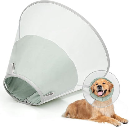 Dog Cone Collar for Recovery: Soft Elizabethan Collar Alternative to Stop Licking, Adjustable Pet Cone for Large, Medium, Small Dogs, for Surgery, Spay, Injury, Skin Treatment (Light Green, L)