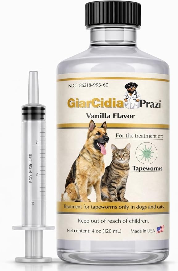 No More Tapeworms in Cats and Dogs- Dewormer for Cats and Dewormer for Dogs - Vanilla Flavour with 3ml Dropper (120ml Vanilla)