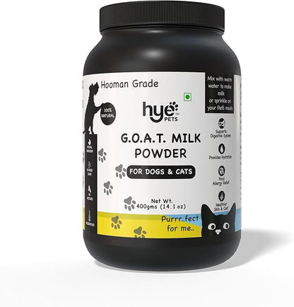 HYE Pets Goat Milk Powder for Pets | Nutrient-Rich Supplement for Happy and Healthy Dogs Food and Cats Food | 80 Servings Per Pack | 400g | 14.1oz