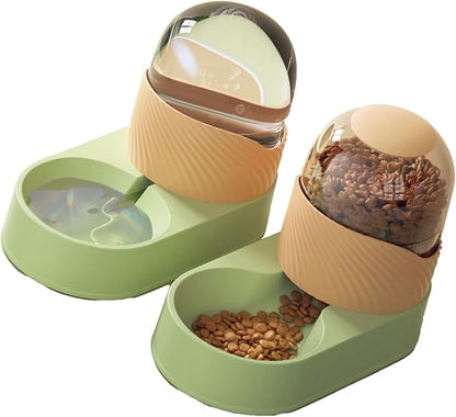 Dog Supplies, and Water Dispenser Set,Auto Food Feeder and Waterer Set Pet Food Dispenser Waterer for Small Medium Dog Puppy Kitten Automatic Dog Cat Feeder (Green Orange)