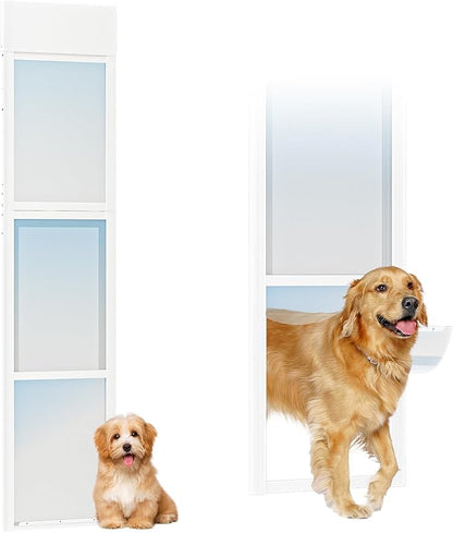 Dog Door for Sliding Glass Doors, 74.8"–79.9" Height Adjustable, Two-Piece Design Pet Door with Lock, Easy Insert-Install, No-Drill Needed, Ideal for Apartments, Rentals, Balconies & Patios