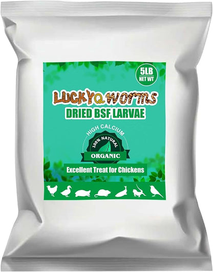 5LBS Black Soldier Fly Larvae for Chickens - Premium Dried BSFL Treats with 52% Protein & Calcium Boost - Superior Alternative to Mealworms - Resealable Bulk Bag for Hens & Bluebirds