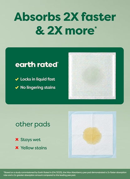 Earth Rated Puppy Pads, Max Absorbency Pee Pads for Dogs, Absorbs 2X Faster & 2X More, Leak Prevention, Potty Training, Fragrance-Free, Unscented, XL, 28” x 34”, 40 Count
