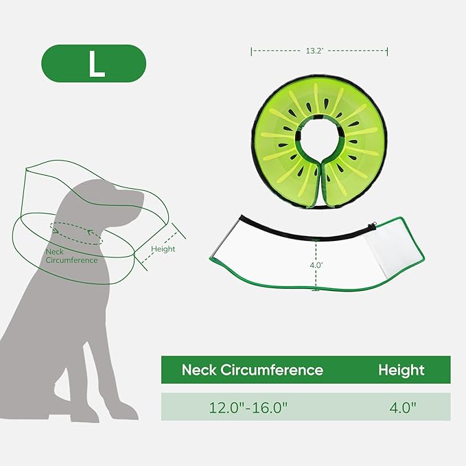Supet Raised Inflatable Dog Cone After Surgery - Adjustable Recovery Donut Collar with Removable Shield to Stop Licking Wounds & Protect Stitches - Soft Dog Cone Alternative for Large Dogs (Kiwi,L)