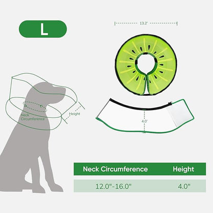 Supet Raised Inflatable Dog Cone After Surgery - Adjustable Recovery Donut Collar with Removable Shield to Stop Licking Wounds & Protect Stitches - Soft Dog Cone Alternative for Large Dogs (Kiwi,L)