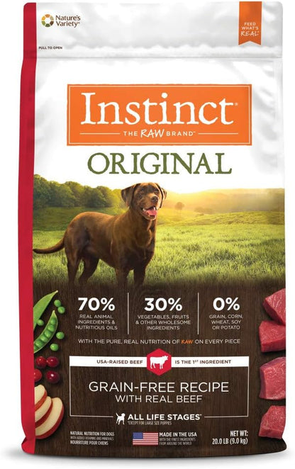 Instinct Original Dry Dog Food, Raw Coated Kibble, High Protein, Grain Free Recipe - Real Beef, 20 lb. Bag
