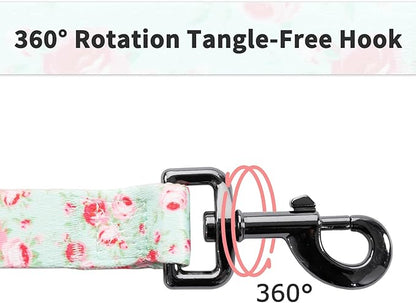 Ihoming Dog Collar and Leash Set for Daily Outdoor Walking Running Training, Floral GreenLake Design for Small Boys Girls Dogs Cats Pets, S-Up to 20LBS