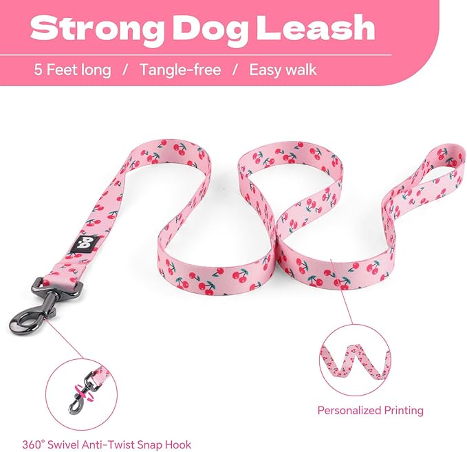 QQPETS Dog Harness Leash Set Adjustable Heavy Duty No Pull Halter Harnesses for Small Medium Large Breed Dogs Back Clip Anti-Twist Perfect for Walking (S(14"-20" Chest Girth), Sakura Pink)