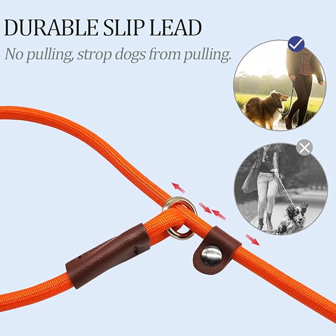 MayPaw Slip Lead Control Leash for Dogs No Pull, 13+ Colors Classic Dog Lead 7FT Pet Slip Leash, 1/4” Rope Leashes for Small Medium Animals Orange