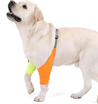 HDKUW Dog Elbow Protector for Calluses, Recovery Suit for Front Legs, Cone Collar Alternative to Stop Licking Wounds, Cover Sleeve for Small Medium Large Dogs - Orange XL