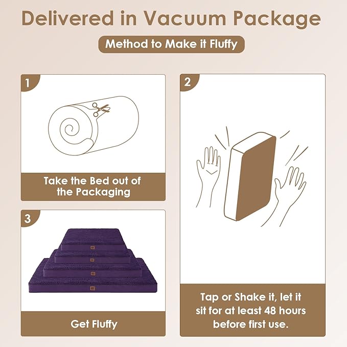 EHEYCIGA Orthopedic XL Dog Beds for Extra Large Dogs with Removable Washable Cover, Purple, 44x32