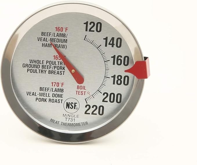 Meat Thermometer for Oven T731, BBQ Thermometer, Oven Safe, Large 2.5-Inch Easy-Read Face, Stainless Steel Stem and Housing