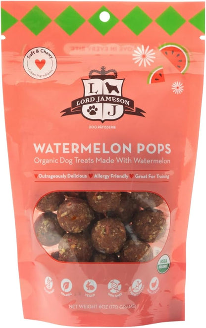 Lord Jameson Watermelon Pops Organic Dog Treats, Organic Dog Treats Made with Real Watermelon, 6 oz. Bag