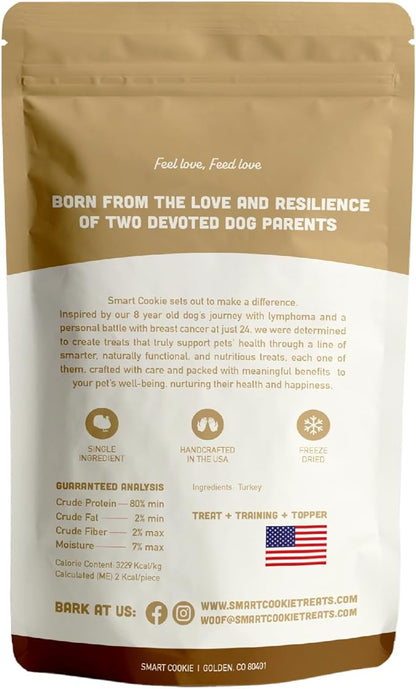 Smart Cookie Freeze Turkey Bites - Single Ingredient Freeze Dried Dog Treats - Dog Training Treats & Dog Food Topper - Made in USA - 2oz Bag, 1 Pack