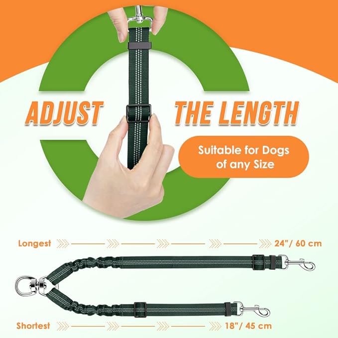 AUTOWT Double Dog Leash, No Tangle 360°Swivel Rotation Reflective Lead Attachment Adjustable Length Dual Two Dogs Lead Splitter, Comfortable Shock Absorbing Walking Training for 2 Dogs