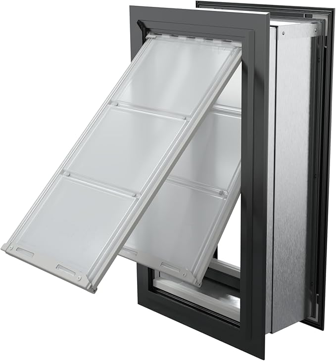 Endura Flap Pet Door for Walls in Black | Energy-Efficient Double Flap Design for Wall Installations | All-Weather Protection with All-Metal Telescoping Tunnel | Black, Large, Double Flap